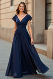 Pine Long Chiffon A Line V-Neck Mother of the Bride Dress