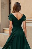 Pine Long Chiffon A Line V-Neck Mother of the Bride Dress