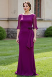 Grape Sheath Long Chiffon Mother of the Bride Dress with 3D Flower