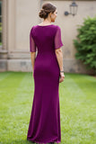 Grape Sheath Long Chiffon Mother of the Bride Dress with 3D Flower