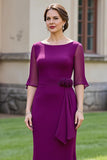 Grape Sheath Long Chiffon Mother of the Bride Dress with 3D Flower
