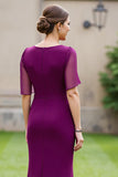 Grape Sheath Long Chiffon Mother of the Bride Dress with 3D Flower