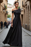 A Line Asymmetrical Black Mother of the Bride Dress with Appliques