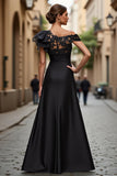 A Line Asymmetrical Black Mother of the Bride Dress with Appliques