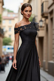 A Line Asymmetrical Black Mother of the Bride Dress with Appliques