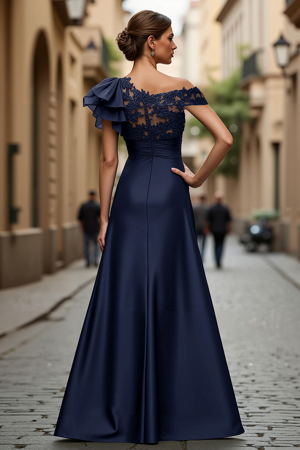 A Line Asymmetrical Black Mother of the Bride Dress with Appliques