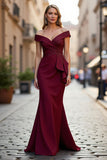 Mermaid Long Stretch Satin Burgundy Mother of the Bride Dress with Beading