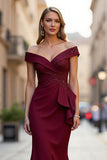 Mermaid Long Stretch Satin Burgundy Mother of the Bride Dress with Beading