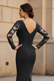 Mermaid V-Neck Long Pine Mother of the Bride Dress with Lace Appliques