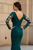 Mermaid V-Neck Long Pine Mother of the Bride Dress with Lace Appliques