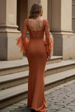 Sunset Long Stretch Satin Mermaid Square Neck Mother of the Bride Dress with Lace Appliques