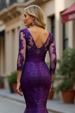 Mermaid V-Neck Plum Mother of the Bride Dress with Lace Appliques