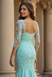 Mermaid V-Neck Long Light Blue Mother of the Bride Dress with Lace Appliques