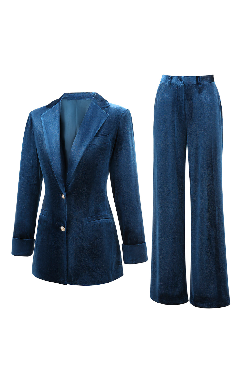 2-Piece Peacock Blue Velvet Notched Lapel Women's Suits