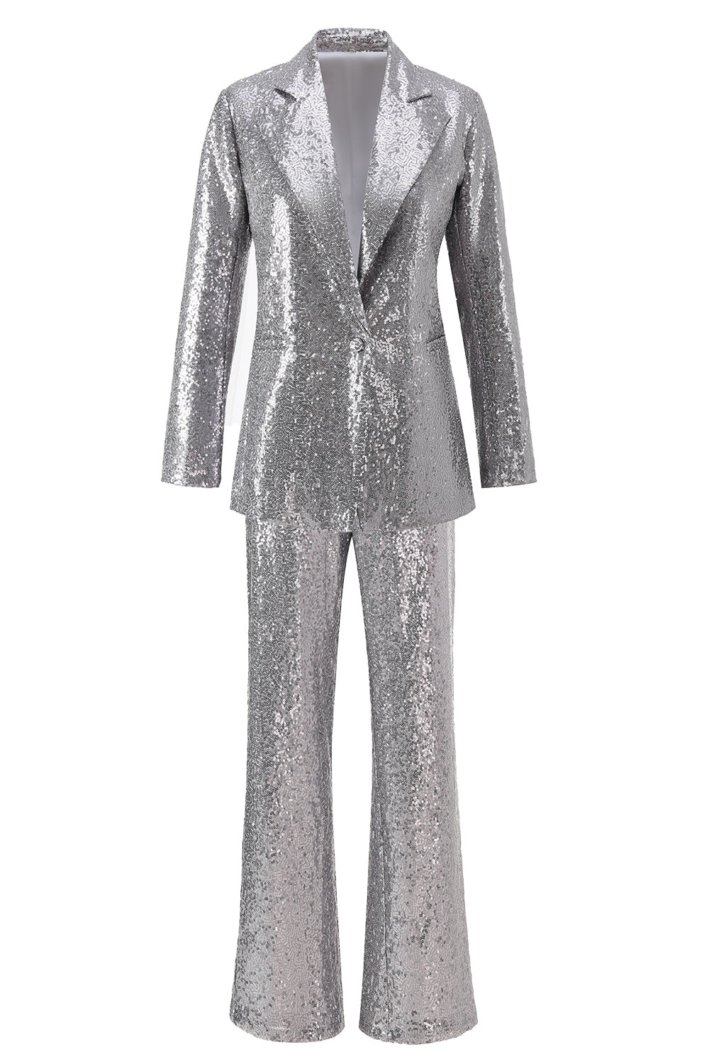 Silver Notched Lapel Sequins 2-piece Women Suits