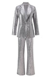 Silver Notched Lapel Sequins 2-piece Women Suits