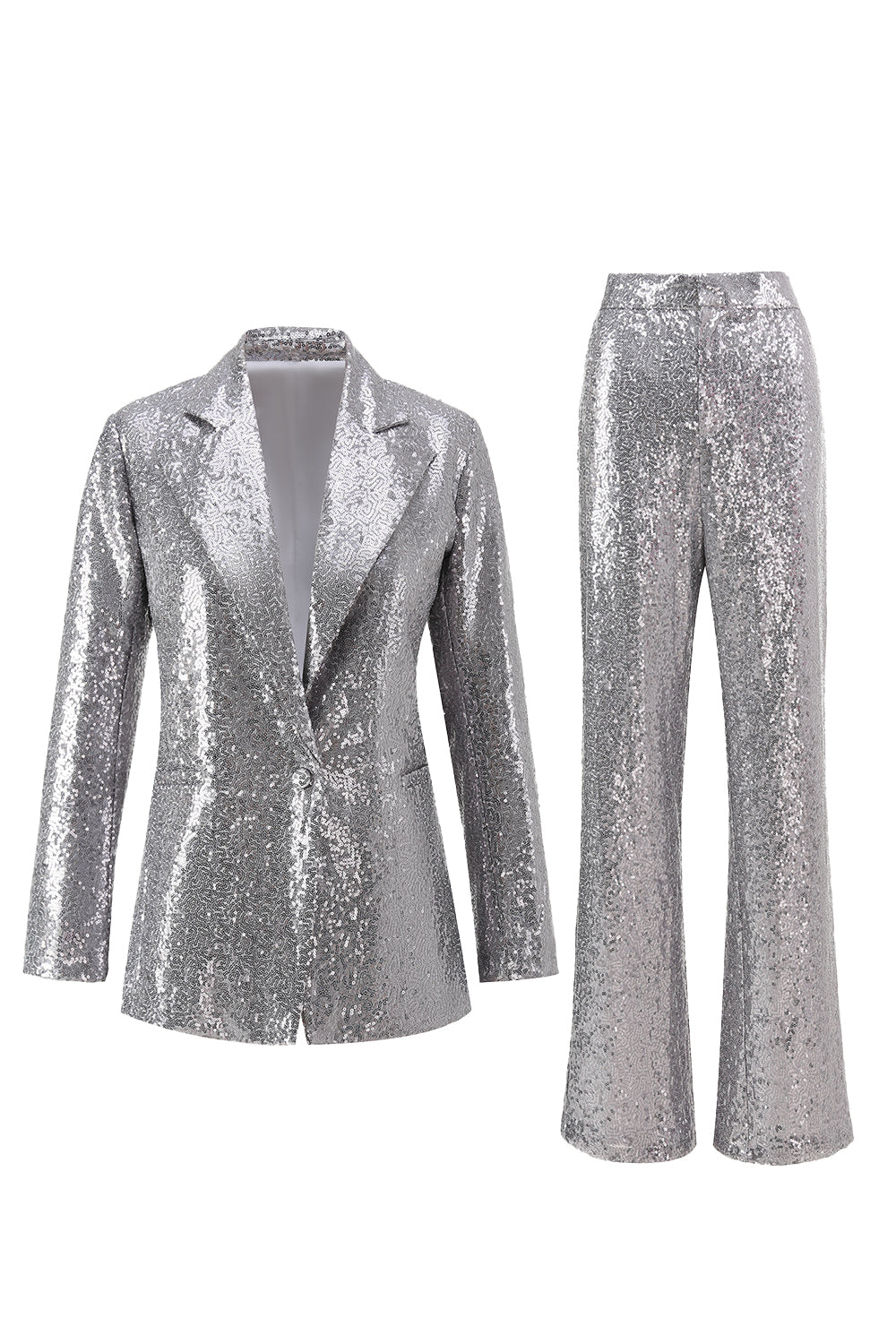 Silver Notched Lapel Sequins 2-piece Women Suits