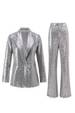 Silver Notched Lapel Sequins 2-piece Women Suits