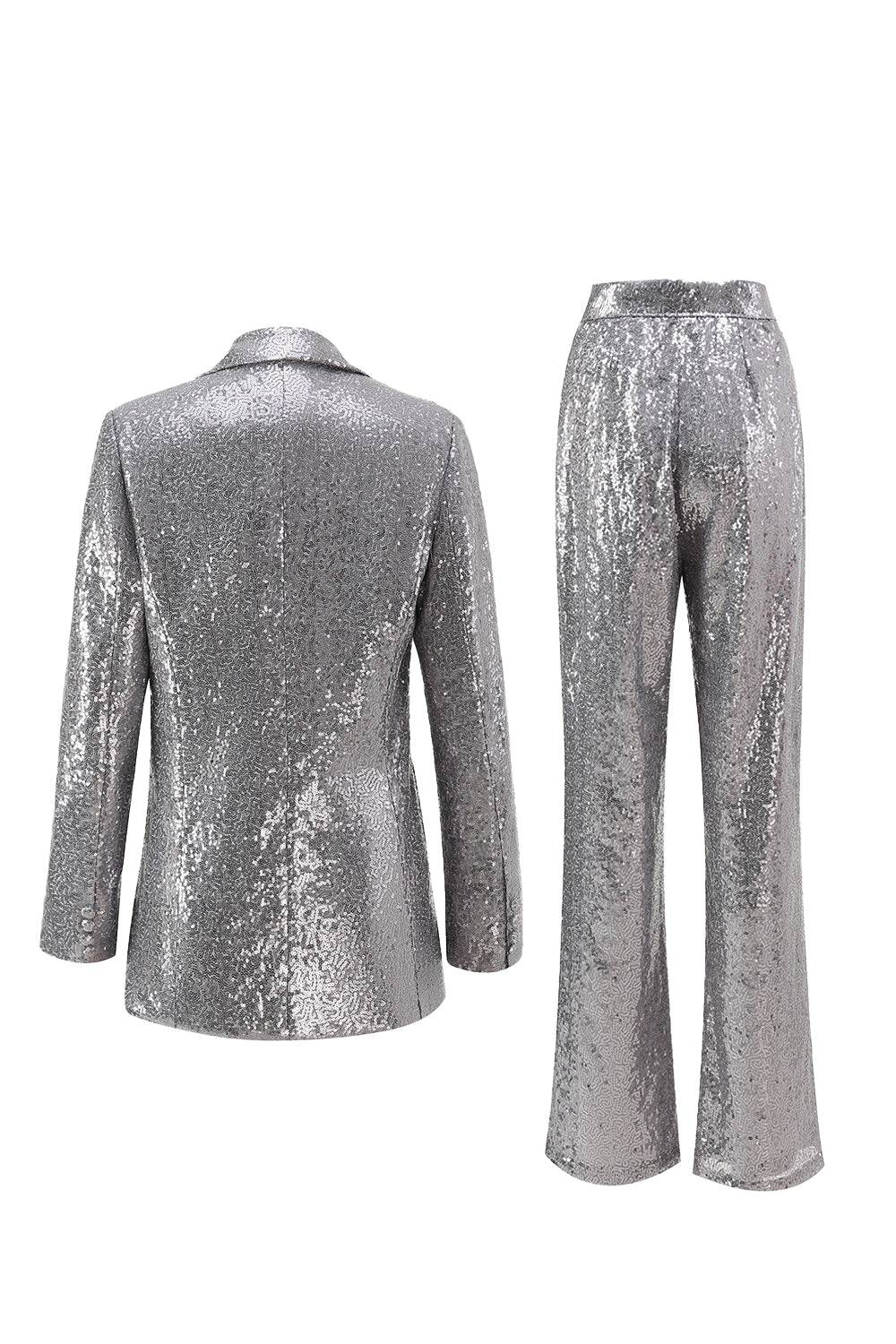 Silver Notched Lapel Sequins 2-piece Women Suits