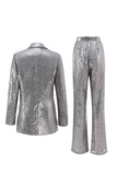 Silver Notched Lapel Sequins 2-piece Women Suits