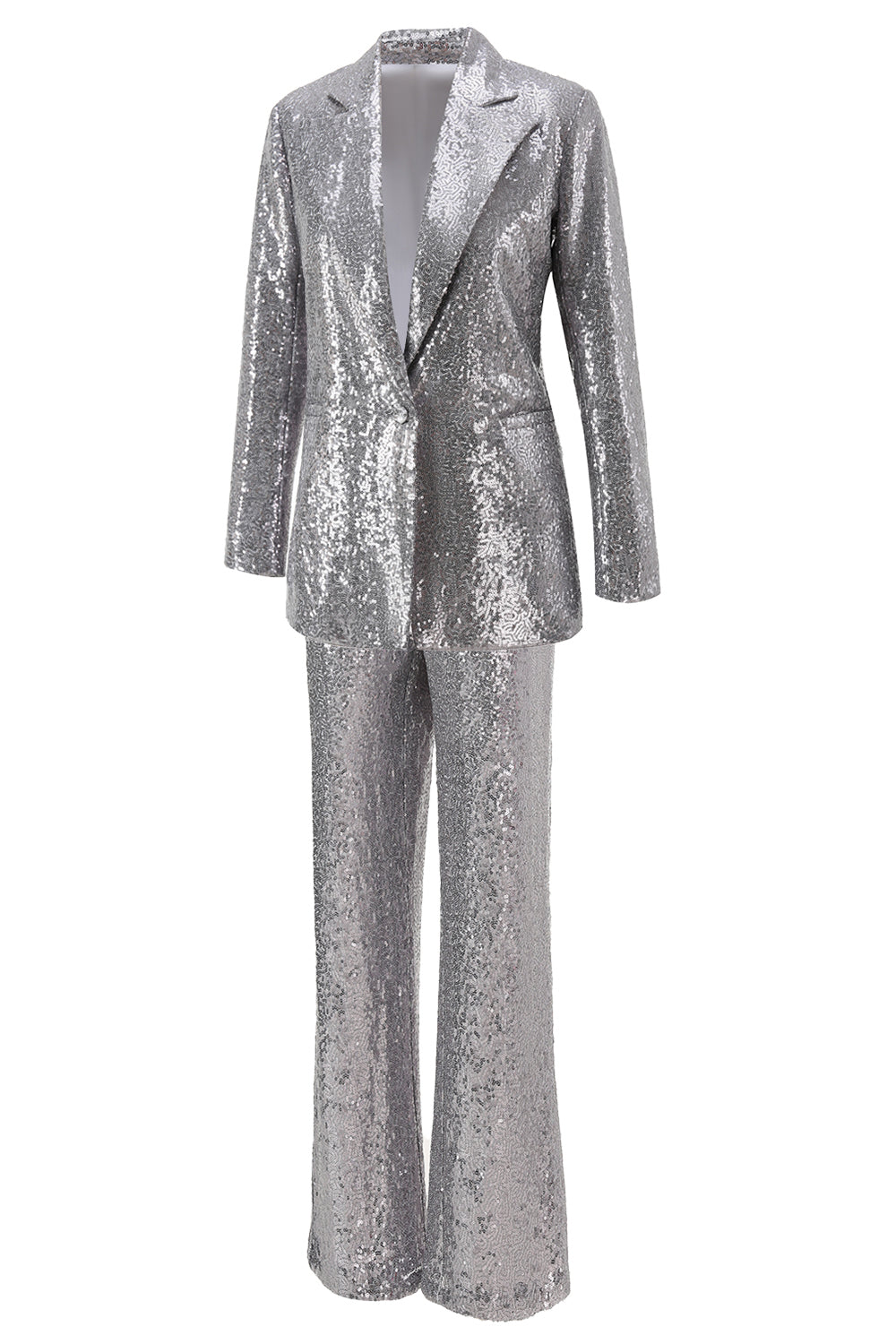 Silver Notched Lapel Sequins 2-piece Women Suits