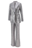 Silver Notched Lapel Sequins 2-piece Women Suits