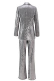Silver Notched Lapel Sequins 2-piece Women Suits