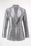 Silver Notched Lapel Sequins 2-piece Women Suits