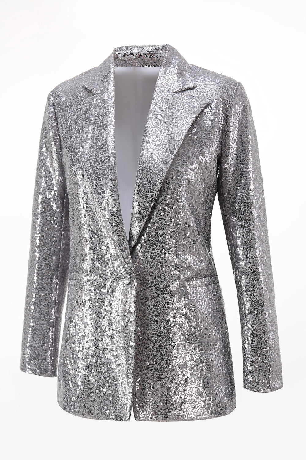 Silver Notched Lapel Sequins 2-piece Women Suits