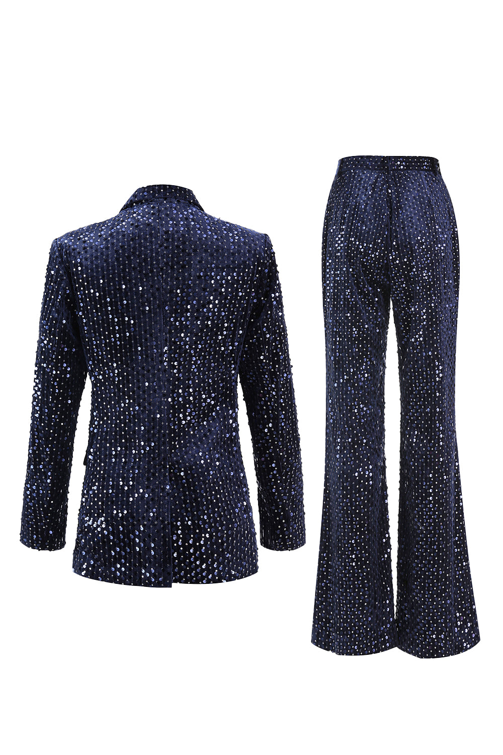 2 Piece Sequin Peak Lapel Double Breasted Navy Women's Prom Suit