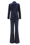 2 Piece Sequin Peak Lapel Double Breasted Navy Women's Prom Suit