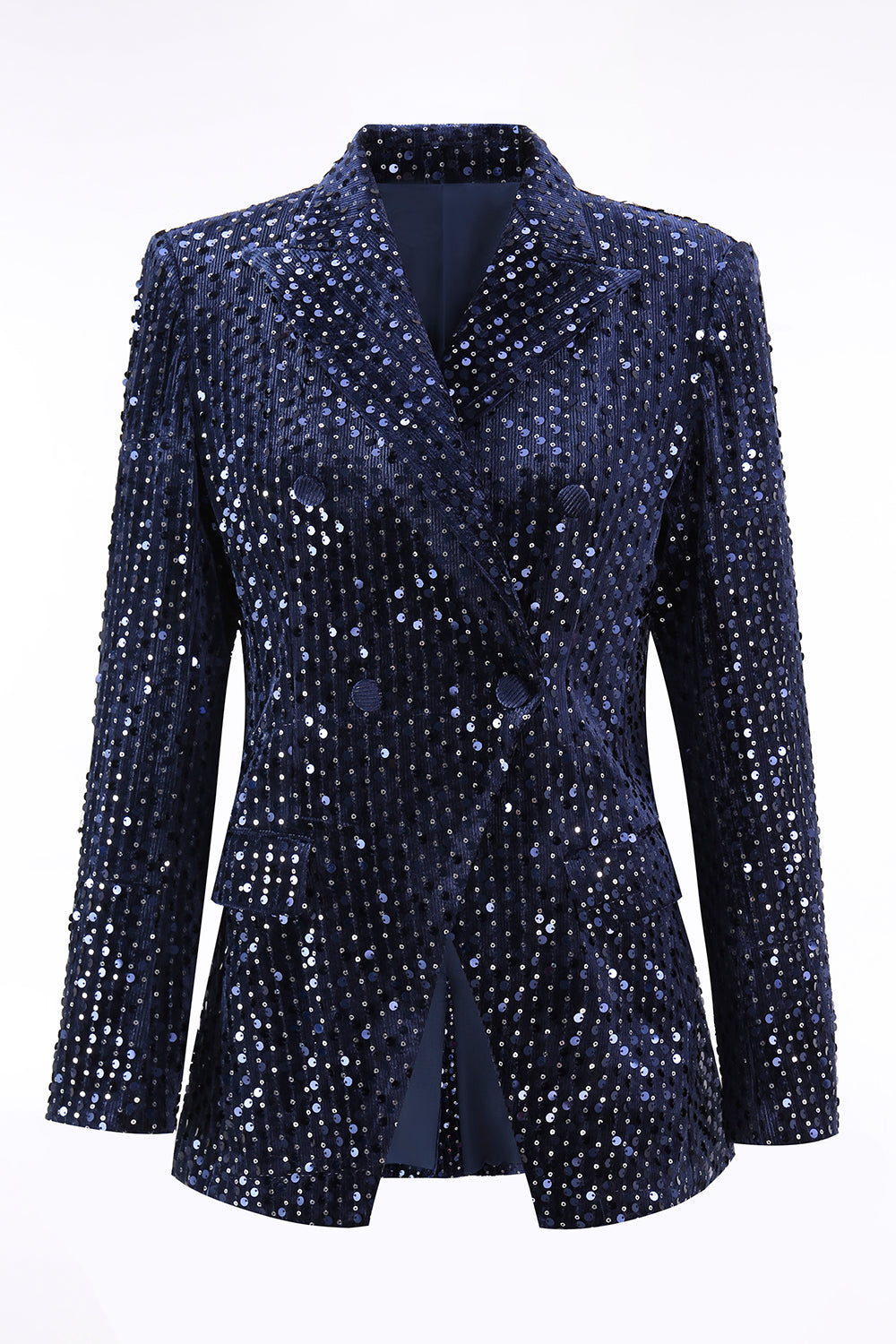 2 Piece Sequin Peak Lapel Double Breasted Navy Women's Prom Suit