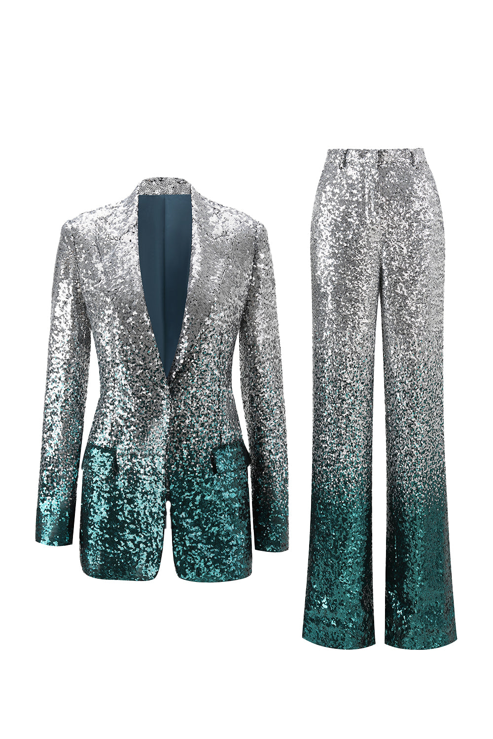 Sparkly Silver Sequins 2-piece Women Suits