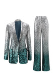 Sparkly Silver Sequins 2-piece Women Suits