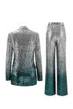 Sparkly Silver Sequins 2-piece Women Suits