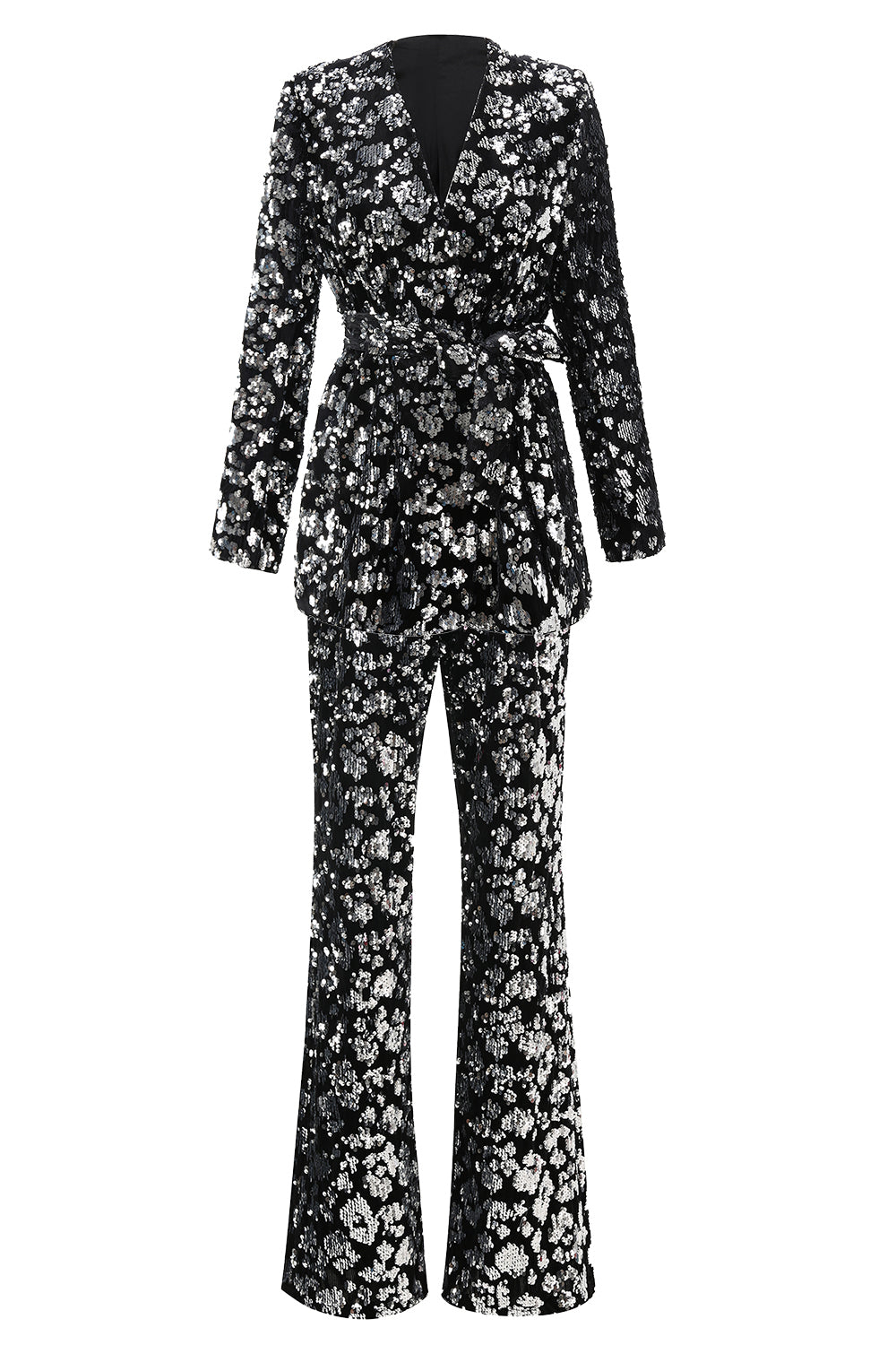 Sparkly Black Slim Fit 2 Piece Women's Prom Suit with Sash