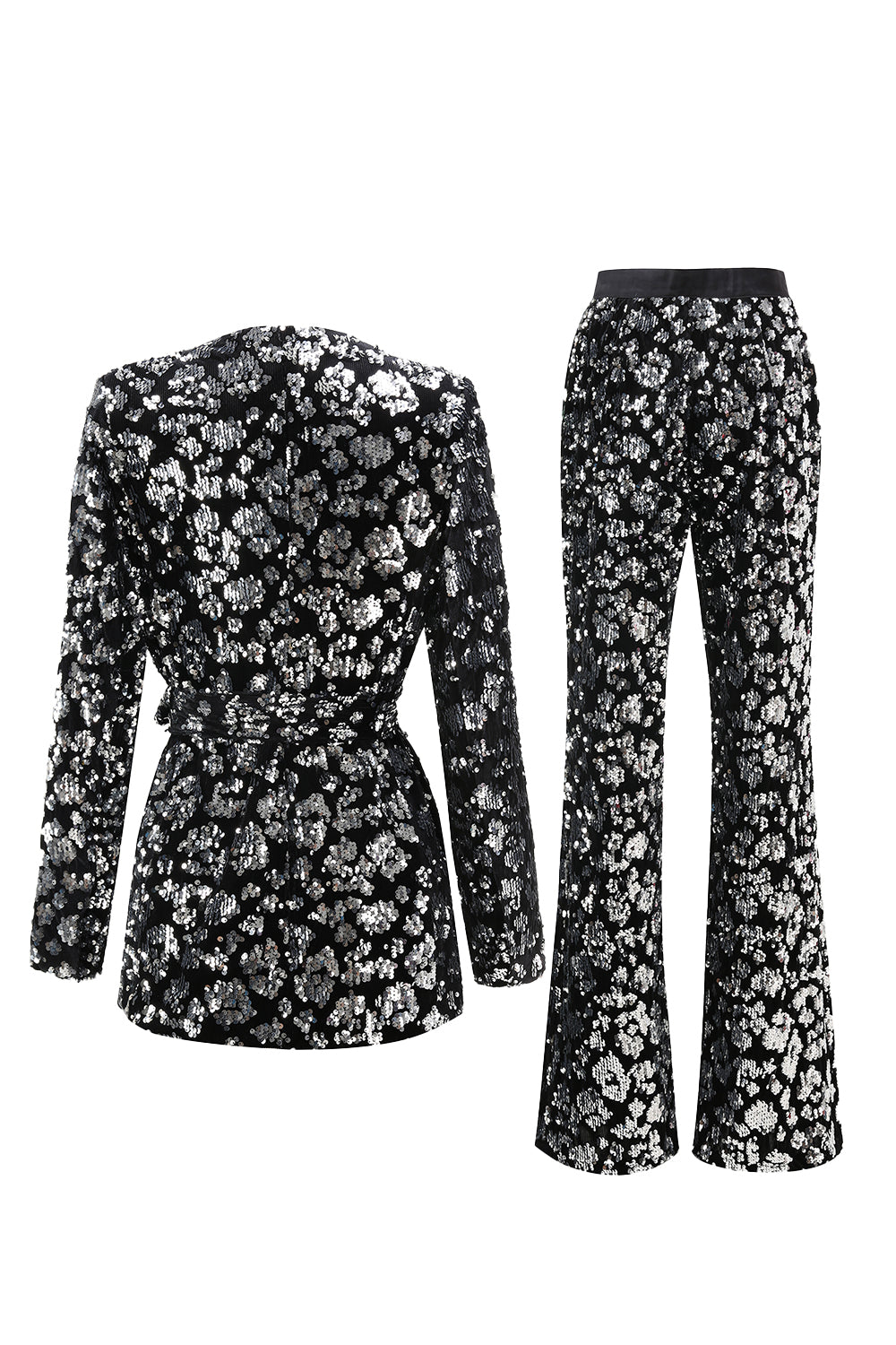 Sparkly Black Slim Fit 2 Piece Women's Prom Suit with Sash