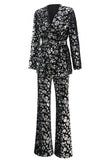 Sparkly Black Slim Fit 2 Piece Women's Prom Suit with Sash