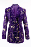 Purple 2 Piece Notched Lapel Women Prom Suits with Sleeves