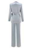 Dusty Blue Peak Lapel 2 Piece Women's Suit with Sash