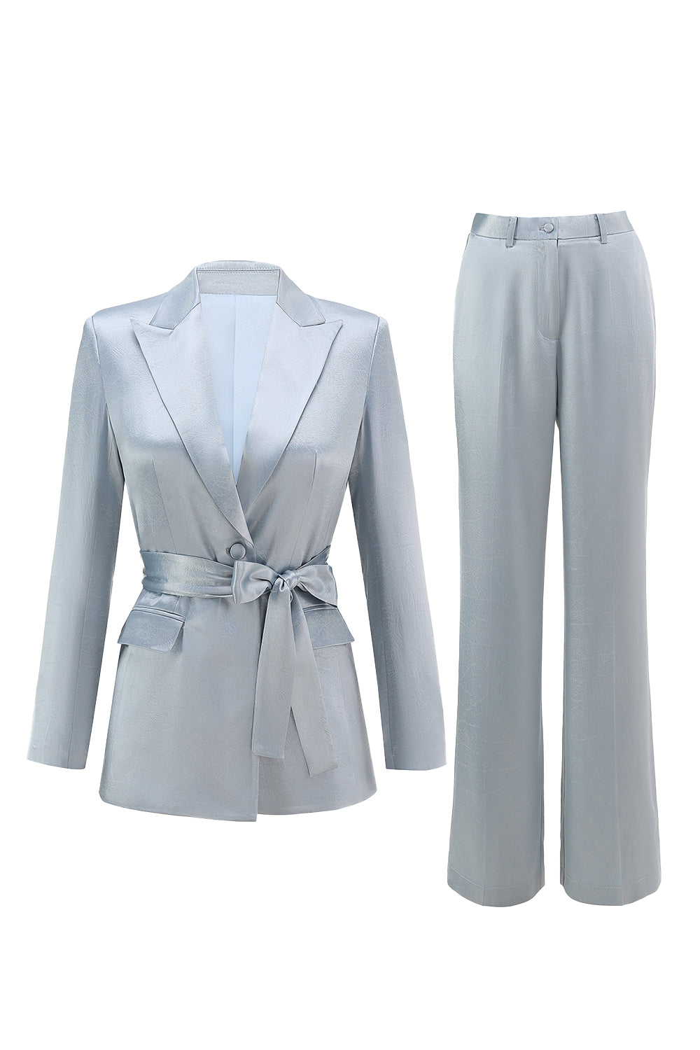 Dusty Blue Peak Lapel 2 Piece Women's Suit with Sash