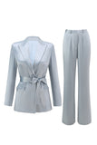 Dusty Blue Peak Lapel 2 Piece Women's Suit with Sash