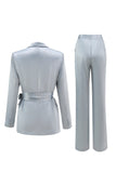 Dusty Blue Peak Lapel 2 Piece Women's Suit with Sash
