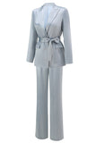 Dusty Blue Peak Lapel 2 Piece Women's Suit with Sash
