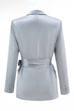 Dusty Blue Peak Lapel 2 Piece Women's Suit with Sash