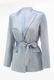 Dusty Blue Peak Lapel 2 Piece Women's Suit with Sash