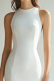 Simple Sheath Satin Ivory Engagement Dress with Slit