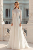 Lace High Neck A Line Ivory Wedding Dress