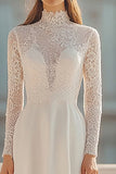 Lace High Neck A Line Ivory Wedding Dress