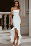 Ivory Strapless Asymmetrical Formal Dress